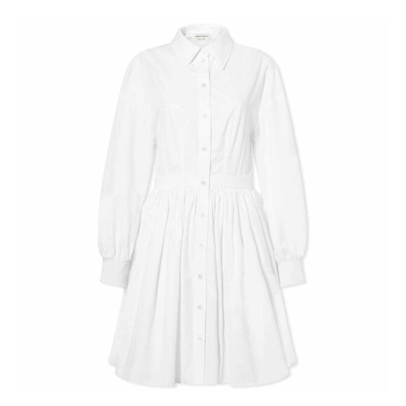 NWT Alexander McQueen Mini Shirt Dress Corset Stitch Fit & Flare White Poplin - Picture 2 of 12